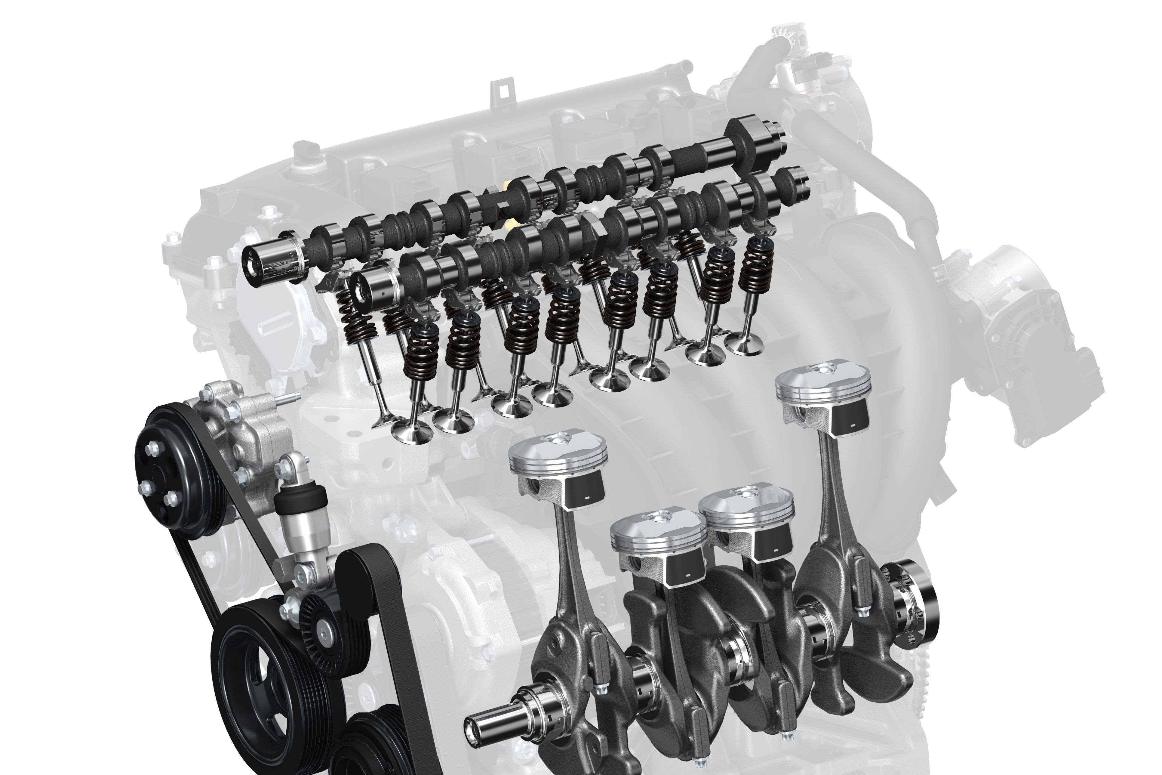 Een grotere slag, zodat een kleinere boring volstaat voor dezelfde cilinderinhoud. Dan een andere zuigervorm met een kommetje in de zuigerbodem. Beiden versnellen de verbranding.