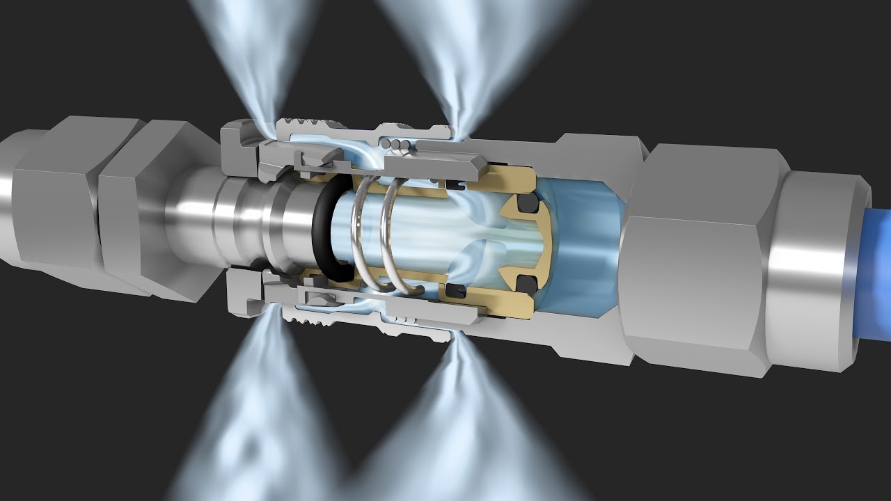 De perslucht ontsnapt voordat de luchtkoppeling ontkoppeld wordt. Zo ontstaat er geen risico voor de autotechnicus.
