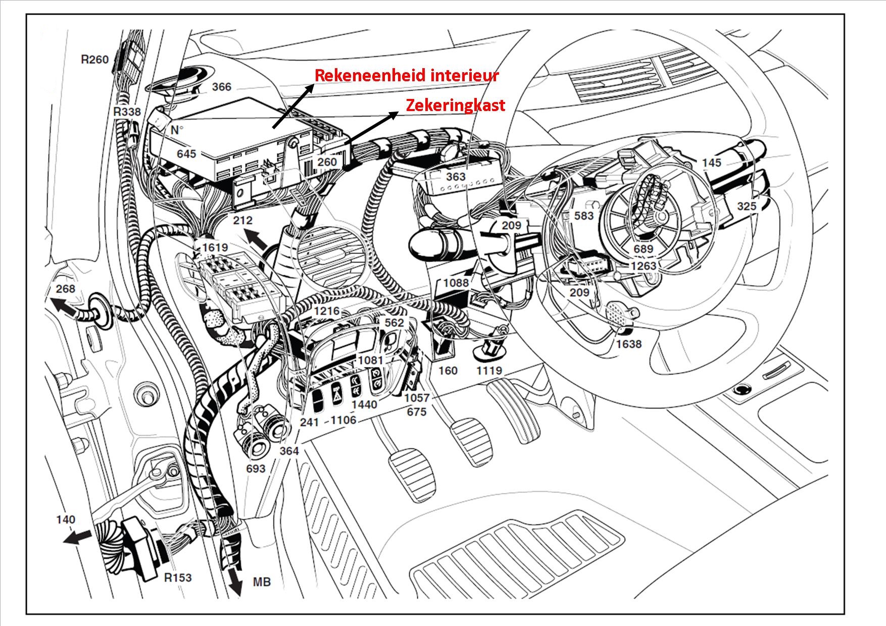 Renault stopt heel wat elektronica achter het dashboard van een Renault Espace waaronder de regeling voor de centrale deurvergrendeling. 