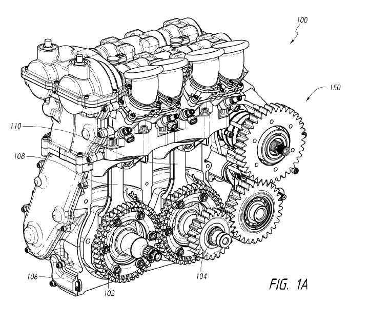 Een boel tandwielen bij elkaar, om de krukassen te koppelen en van daar naar de transmissie achterop het blok te komen. Met allemaal rechte vertandingen gaat dat een best lawaai opleveren.