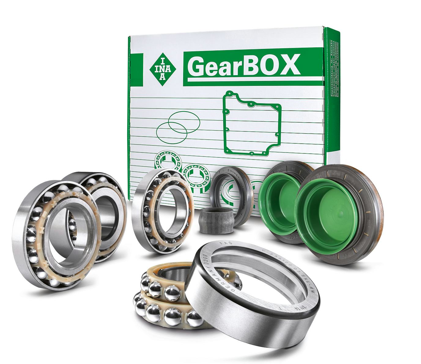 De INA GearBOX bevat alle benodigdheden voor een efficiënte reparatie van het aandrijfsysteem. Naast pakkingen, O-ringen, asafdichtingen en ondersteunende lagers, bevat de kit ook nuttige componenten om de meest voorkomende problemen op te lossen.