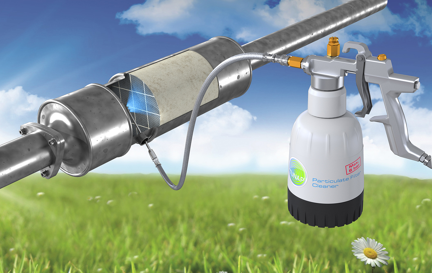 Met het Tunap-systeem kunnen partikelfilters zonder enige demontage gereinigd worden. 