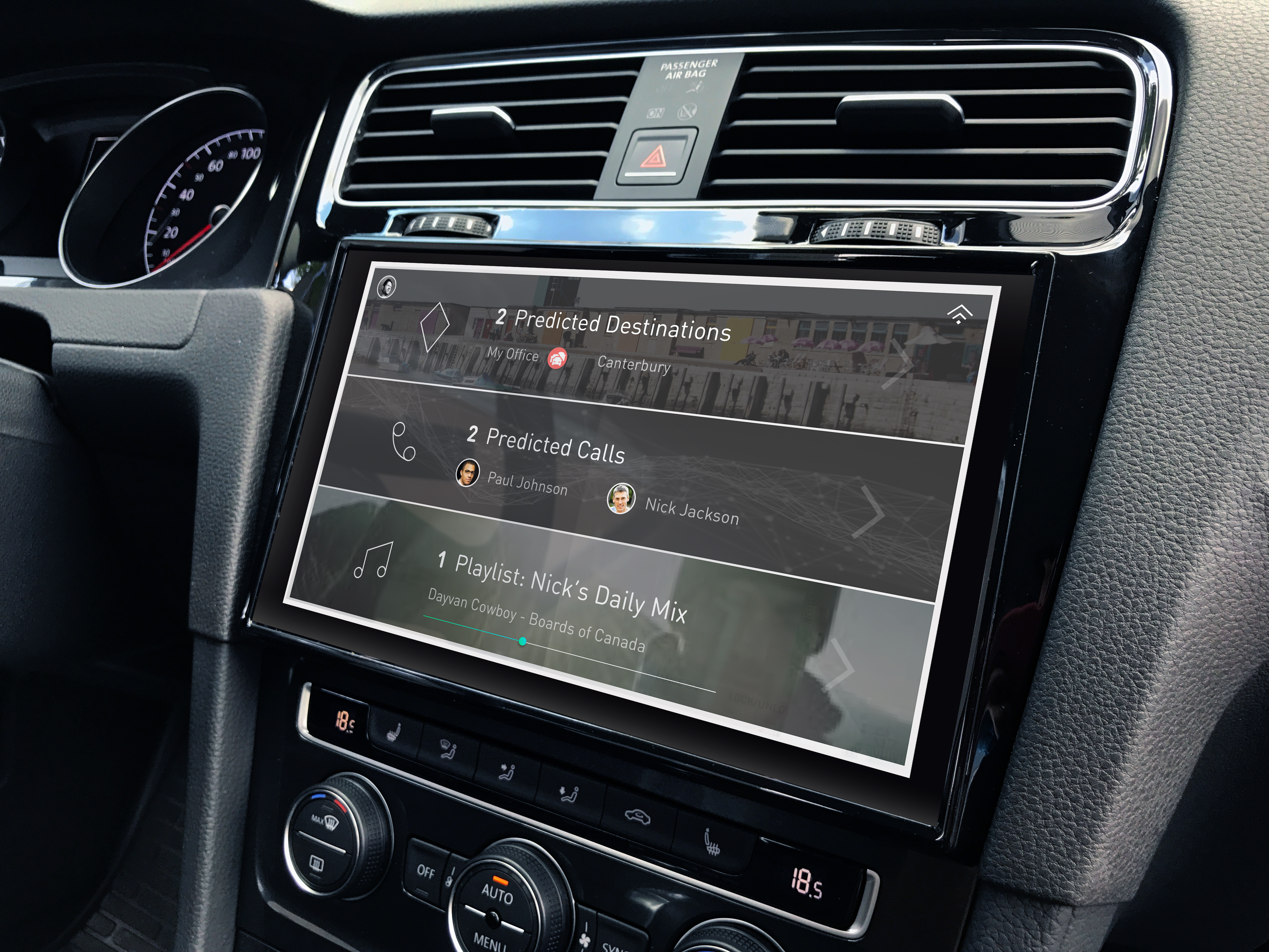 Kunstmatige Intelligentie startup CloudMade heeft al een systeem om online data uit de auto om te zetten in passend voorspelde suggesties op het infotainment in de auto. (foto Valeo)