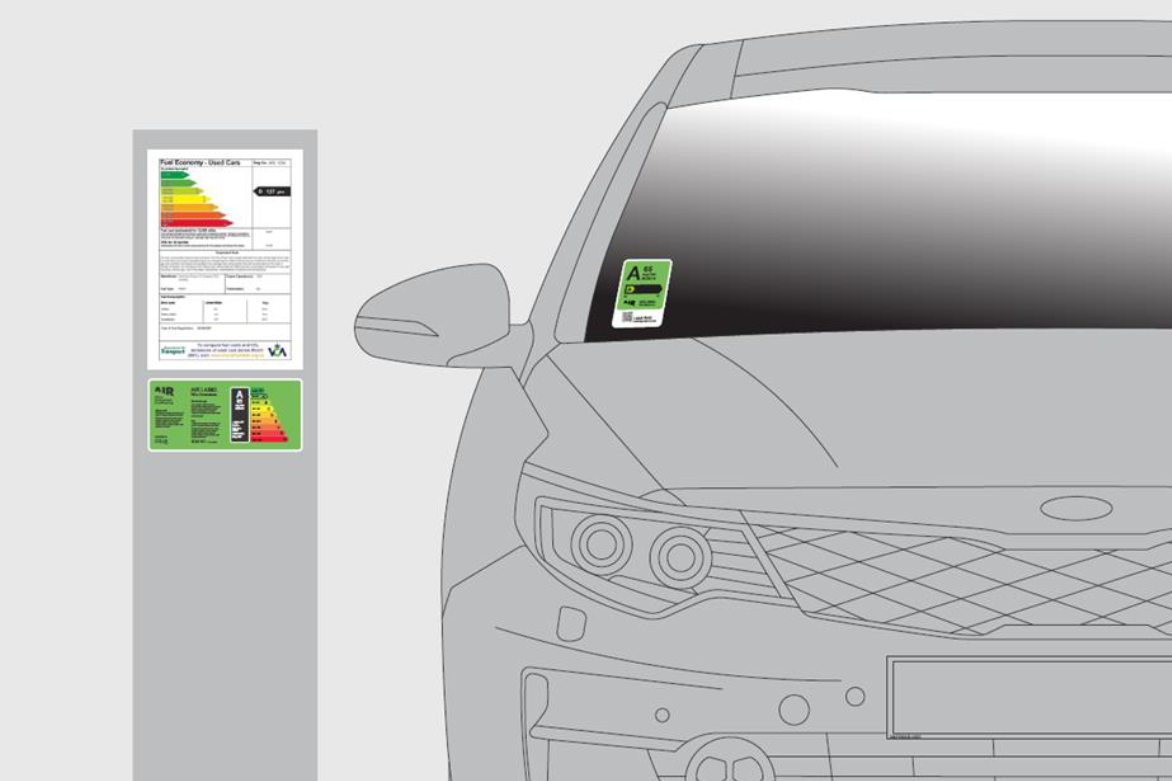 NOx-emissielabel. Handig bij inkoop van auto’s en handig in de showroom: deze auto kan ik met een gerust hart kopen.