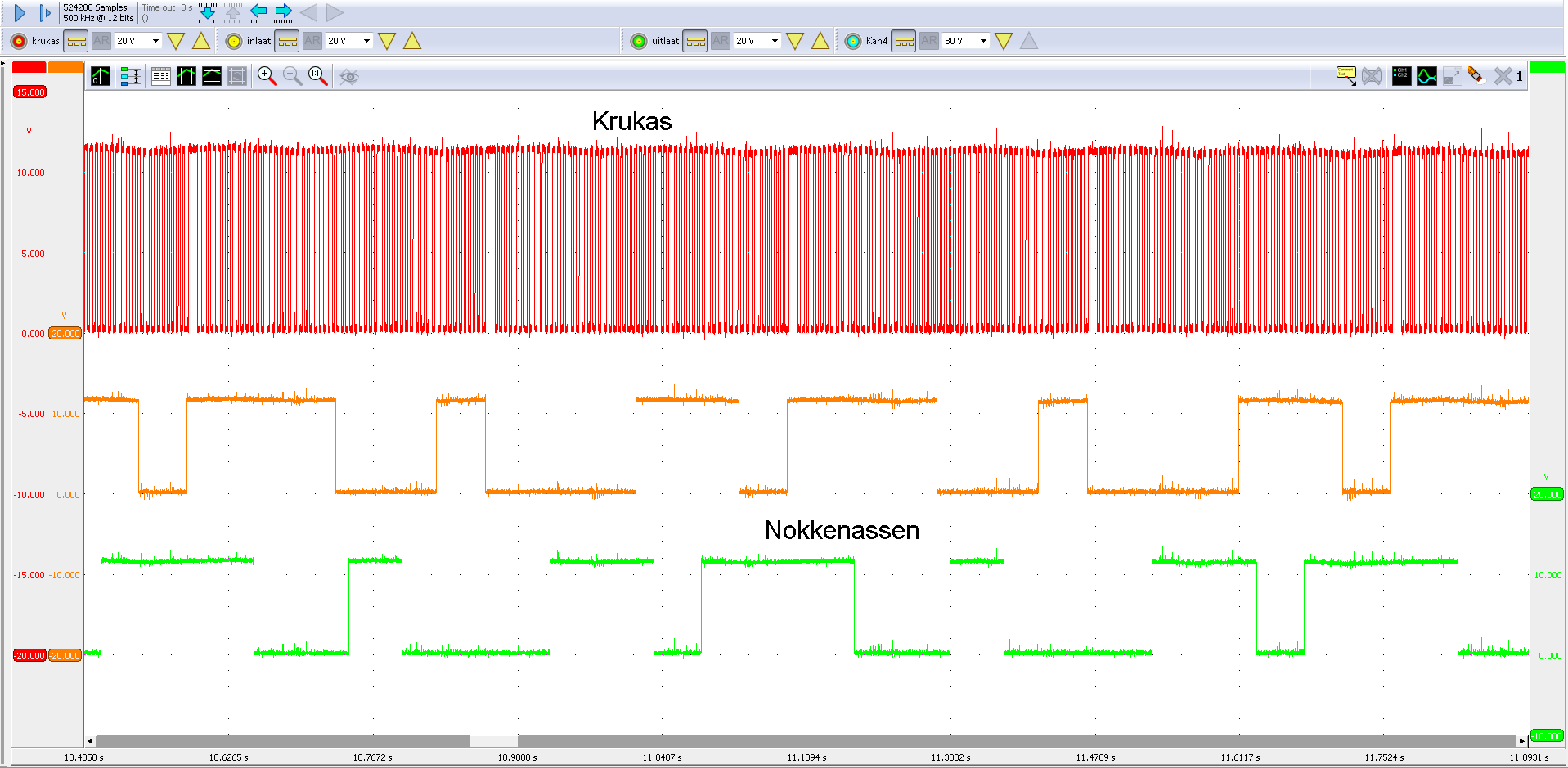 Meting 1. De toerentalinputs zorgen voor de aansturing van ontsteking en injectie. Het voorbeeldsignaal in de ATIS-scopesoftware ziet er precies zo uit.