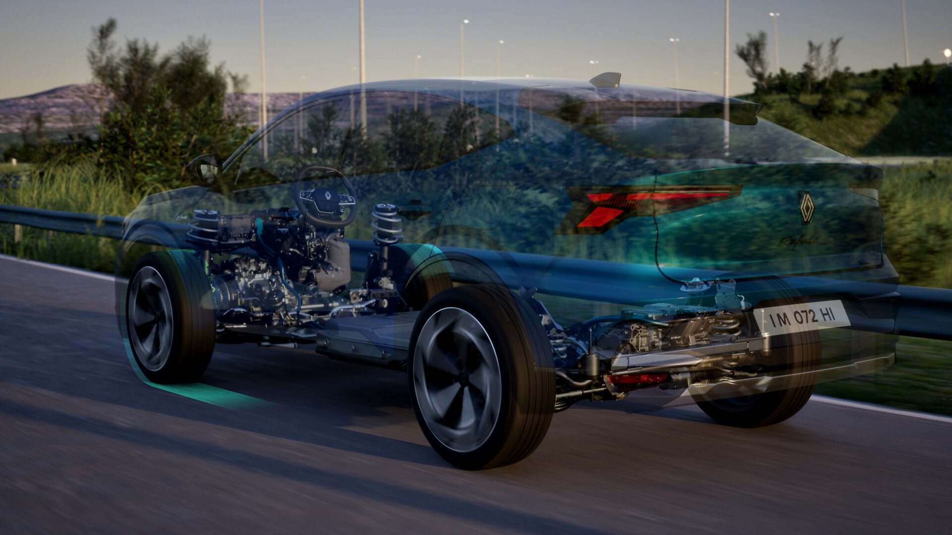 Als 4x4 krijgt de Rafale nieuwe onafhankelijke wielophanging achter. De twee varianten hebben allebei Alpine in de naam, en zijn altijd voorzien van Alpine-blauwe accenten. - Foto: Renault