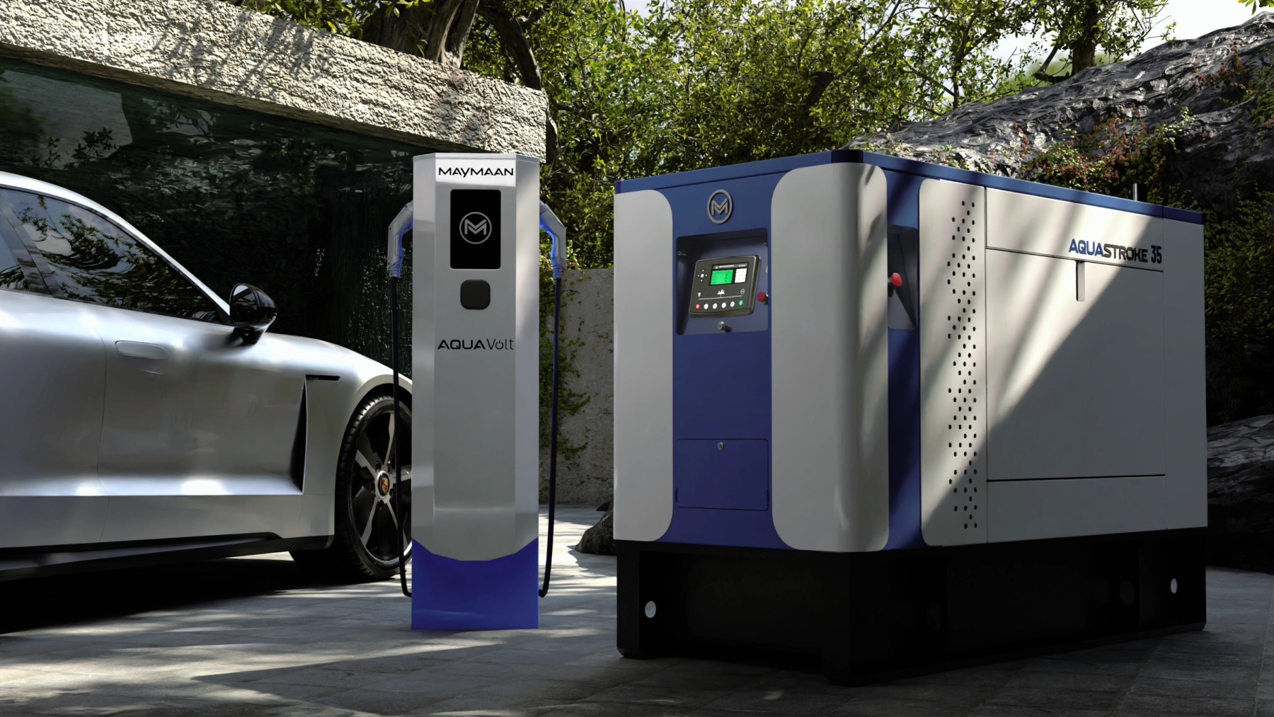 Zelfstandig werkende laadpunten die het stroomnet niet belasten en overal zo te plaatsen zijn, dat ziet MayMaan als een eerste toepassing van hun techniek. - Foto: Maymaan