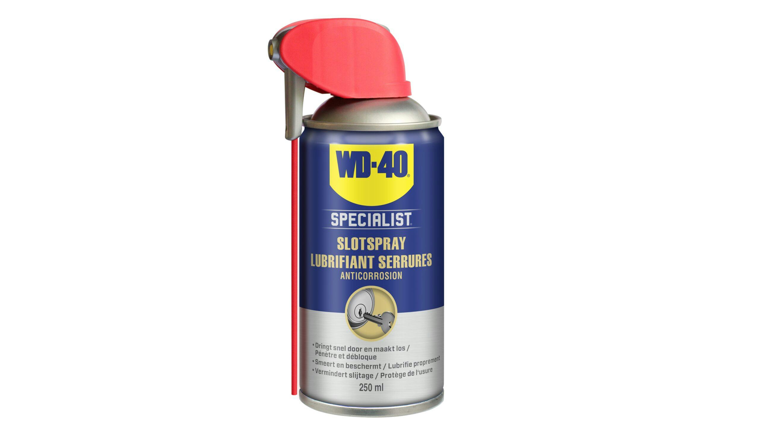 WD-40 lanceert een slotspray in 250 ml met Smart Straw-applicator. Slimme smering voor slotcilinders met minder verspilling en meer gebruiksgemak.