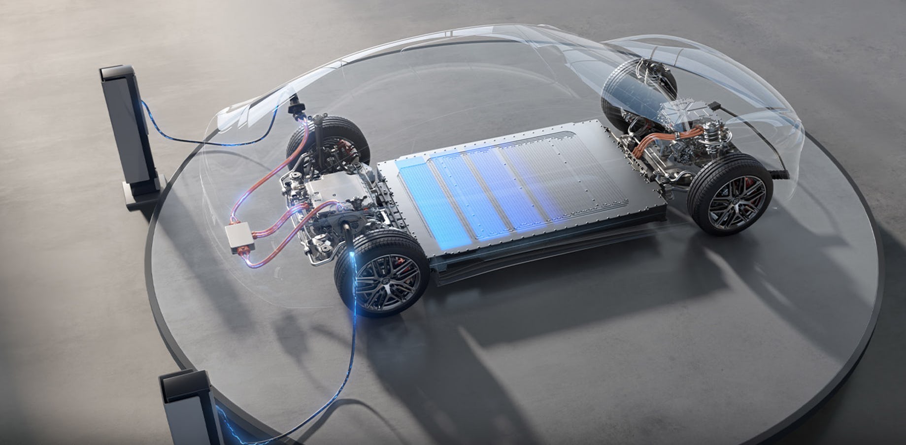 1000 V, 100 kWh en laden met 10 C. Het BYD Super-e platform moet het mogelijk maken. Merk op dat er twee laadkabels naar de auto gaan. Blijkbaar is twee keer 500 ook 1000 kWh.