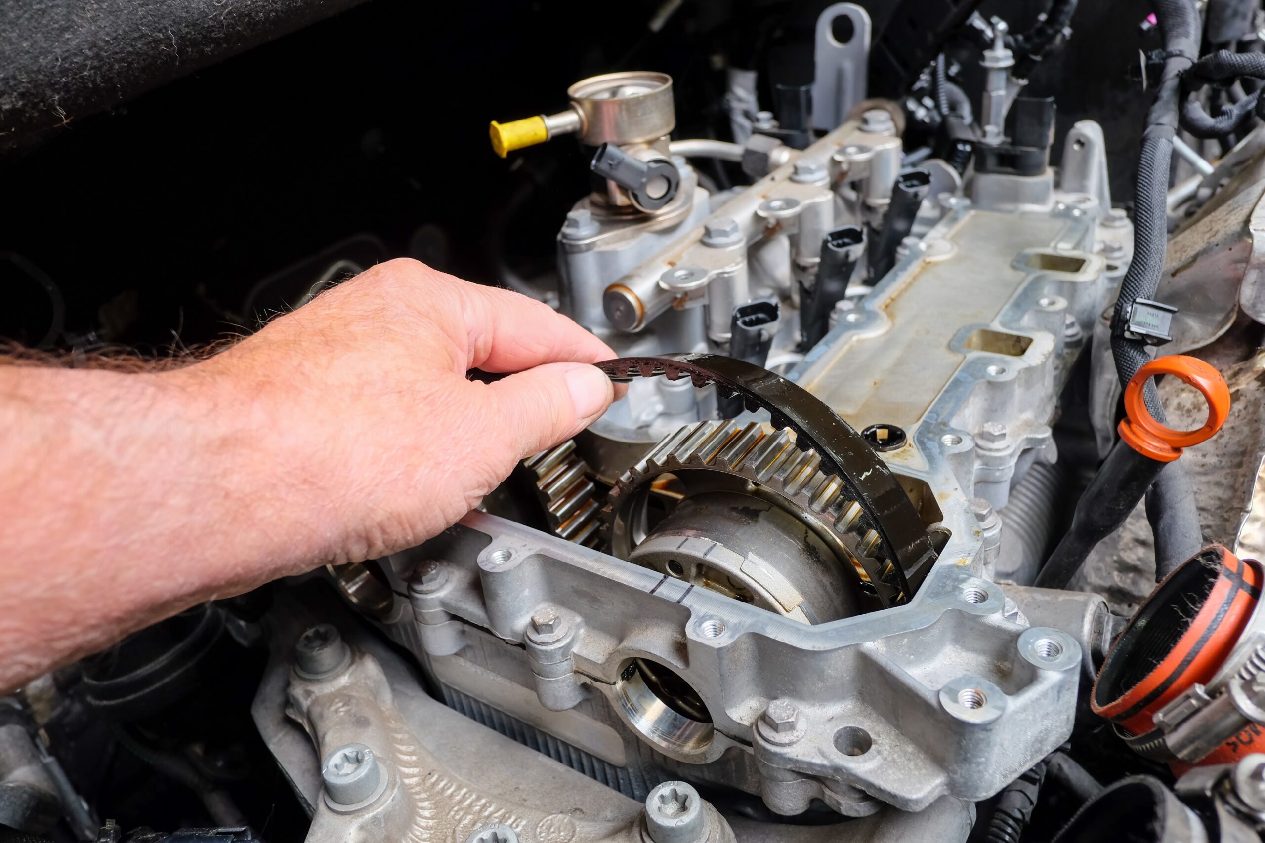 De natte distributieriem op een Puretech motor van Peugeot/ Citroën. - Foto: ANP / Hollandse Hoogte / Stock Images Zeeland