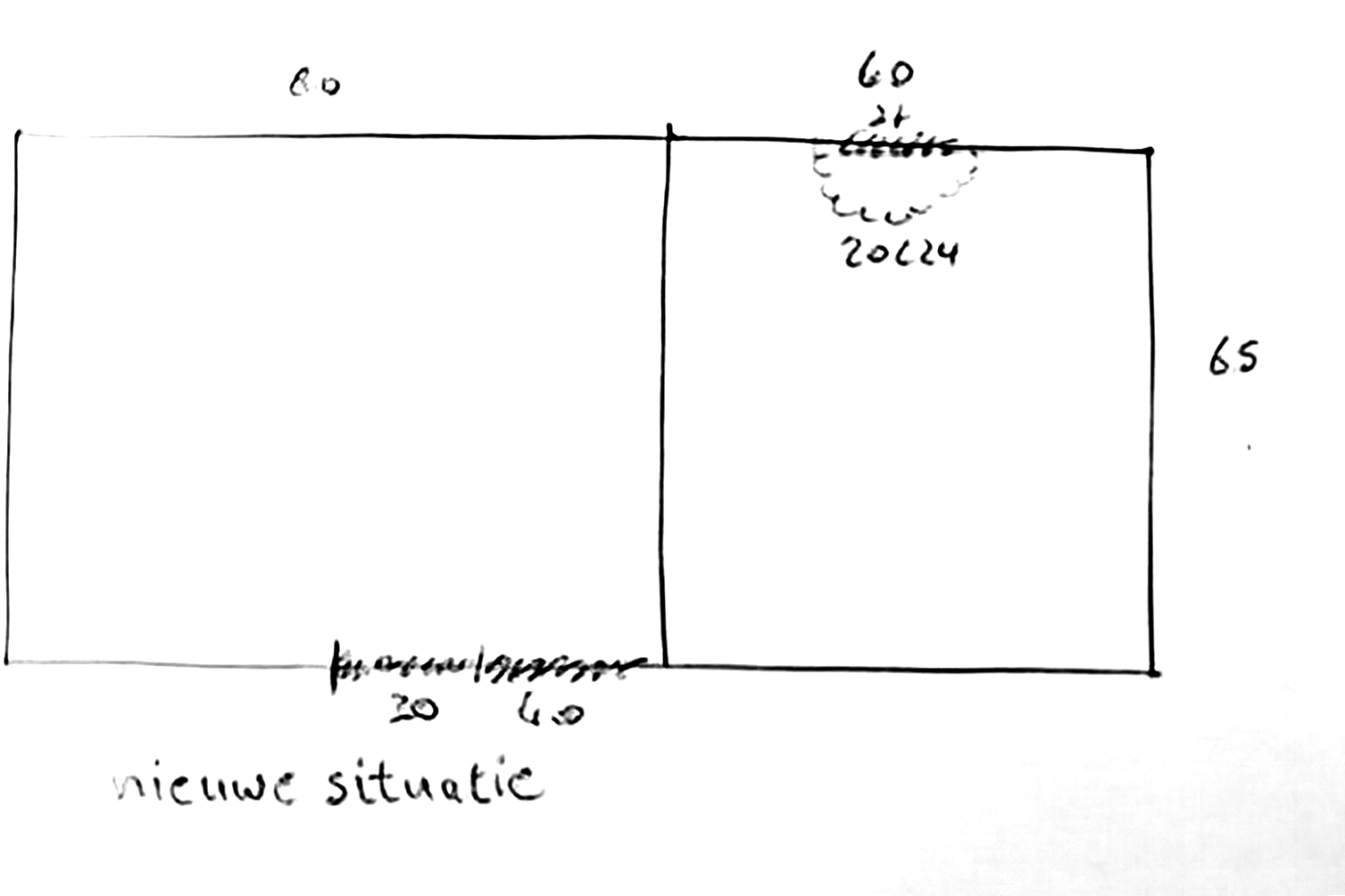 Henk Schra verplaatste het deel van de doorlopende roestschade dat in de kleinste sectie lag naar de grootste sectie en tekende die situatie. 