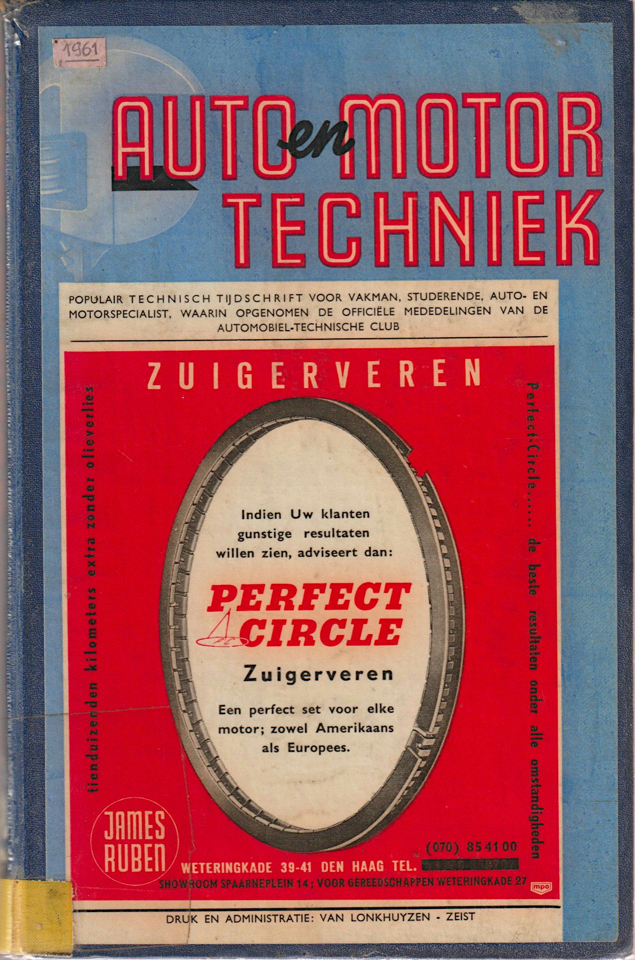 De voorpagina van Auto en Motor Techniek uit 1961. In die tijd waren advertenties op de voorpagina een belangrijke inkomstenbron.