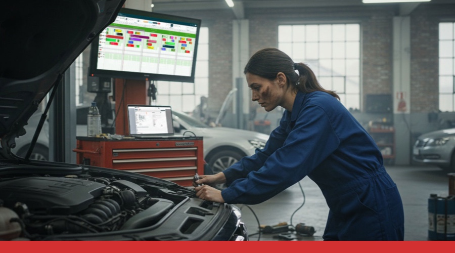 Steeds meer garages stappen over op één centraal softwaresysteem voor planning, werkorders en bedrijfsinformatie. Foto: Autoflex