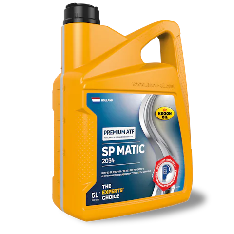 Vanaf mei 2026 vervangen de nieuwe labels geleidelijk de oude. Dit is het nieuwe label van de SP Matic transmissie-olie.