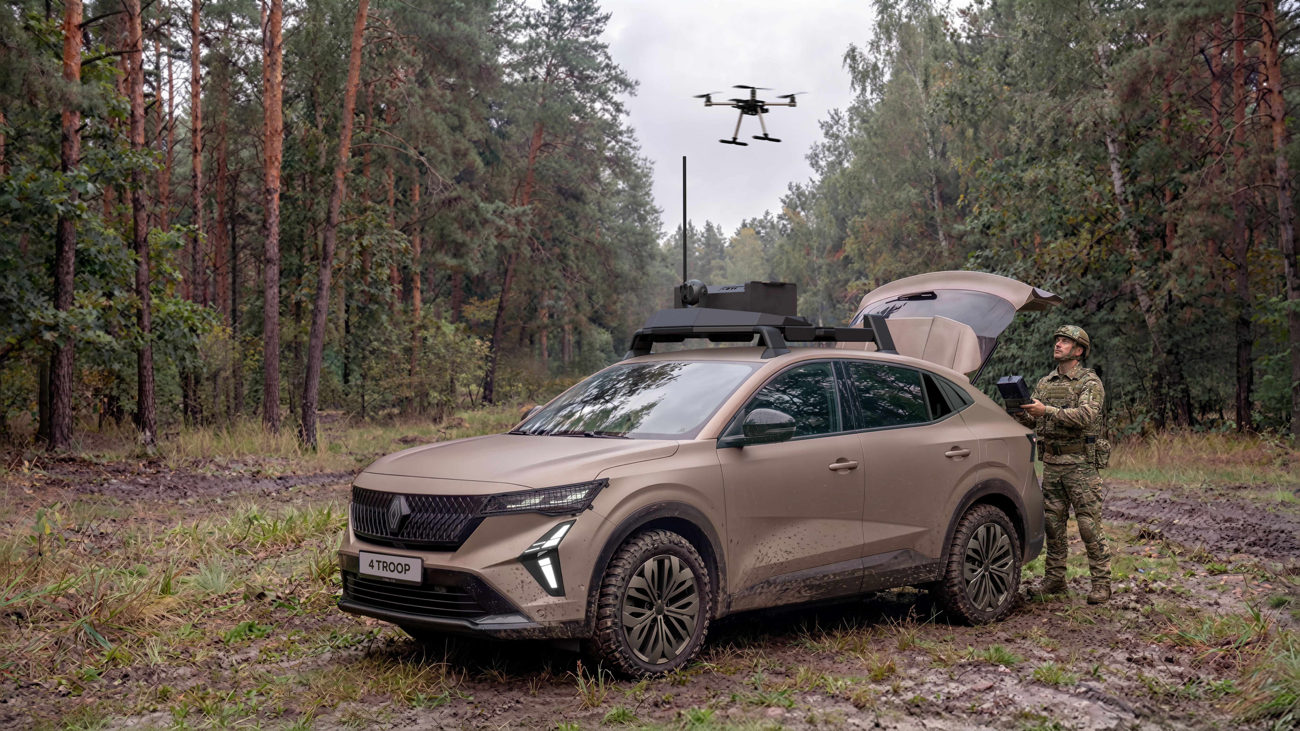 Renault en Thales tonen de 4 TROOP: een hybride 4x4 die in het veld ook kan fungeren als mobiel commandocentrum, inclusief drone-integratie en uitgebreide communicatiesystemen. - Foto: Renault
