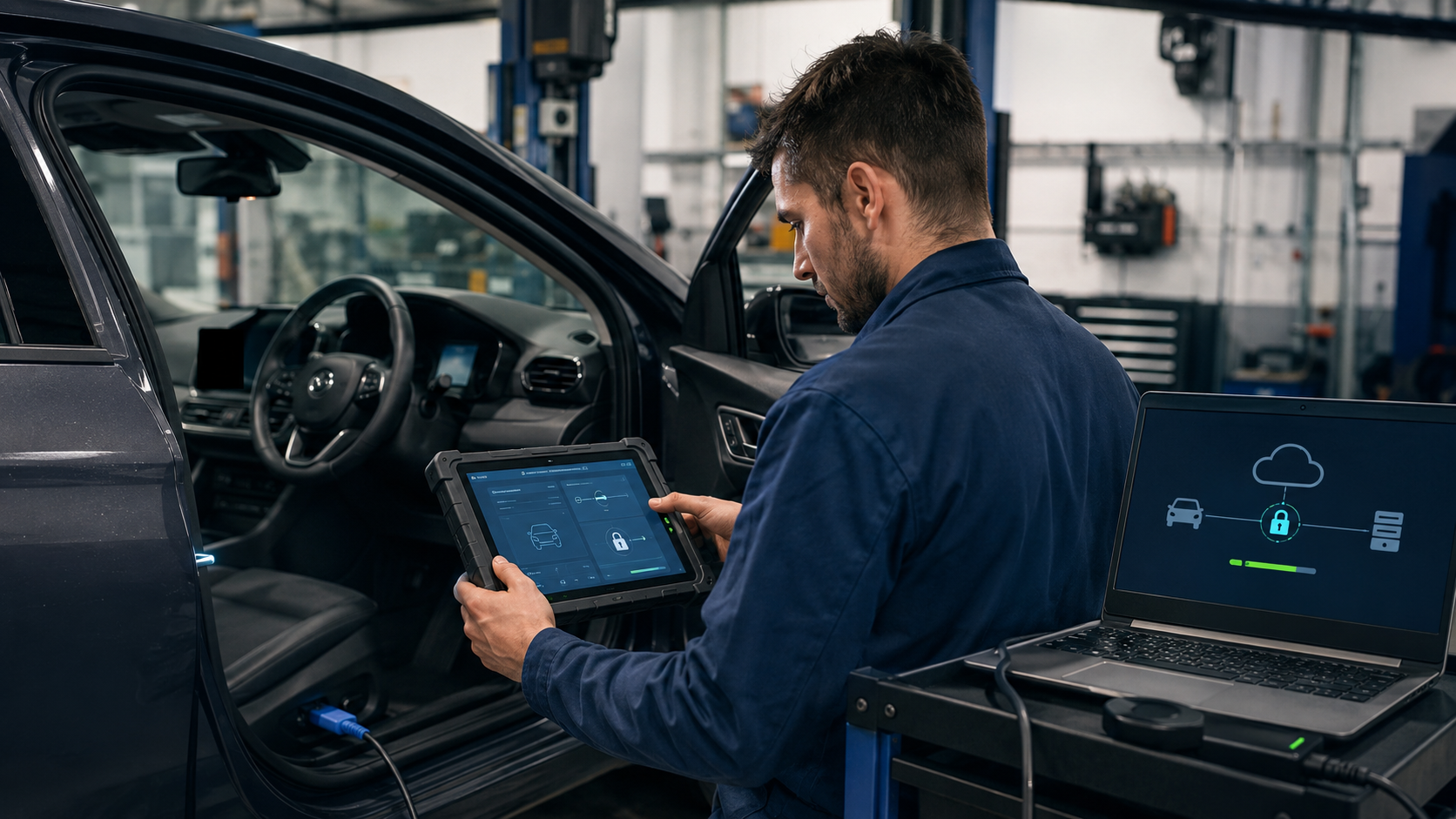 Een moderne reparatie stopt niet bij de auto. Ook de digitale verbinding met de fabrikant moet werken. Foto's Shutterstock
