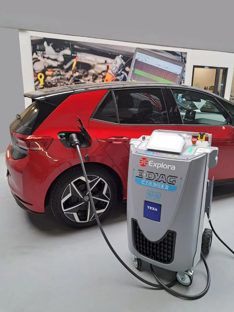 De Texa E Diag Charger van Explora is bedoeld voor diagnose en werkzaamheden aan het laad en hoogvoltsysteem van elektrische auto's.